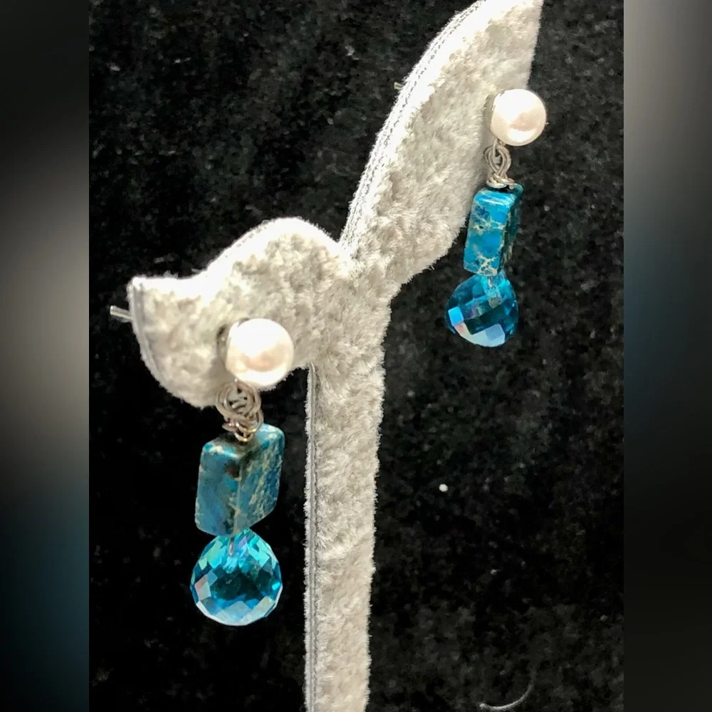 🦋Pretty blue and sea sediment earrings-artisan - Picture 8 of 9